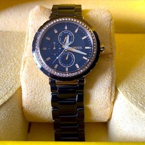 Ladies Pewter Fossil Stainless steel analog watch